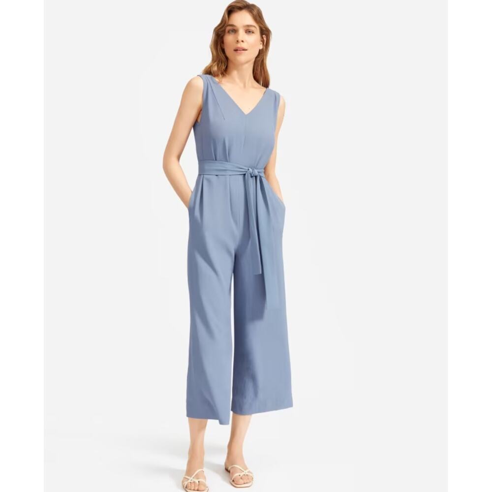Everlane The Japanese GoWeave Essential Jumpsuit Sz 12 Dusty Blue -Missing Belt-